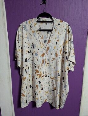 29. JODIFL Cream Brown Grey Speakled Pattern Short Sleeve Tunic Top 1X 16 18